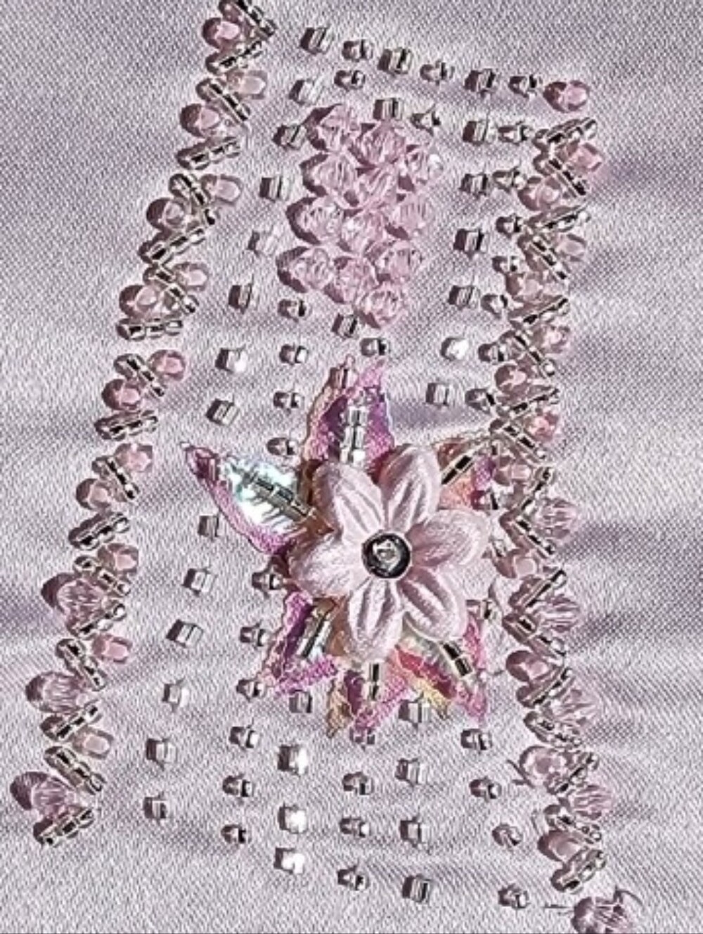 Vintage Embroidered & Beaded Floral Sampler Square Pink - Picture 3 of 3